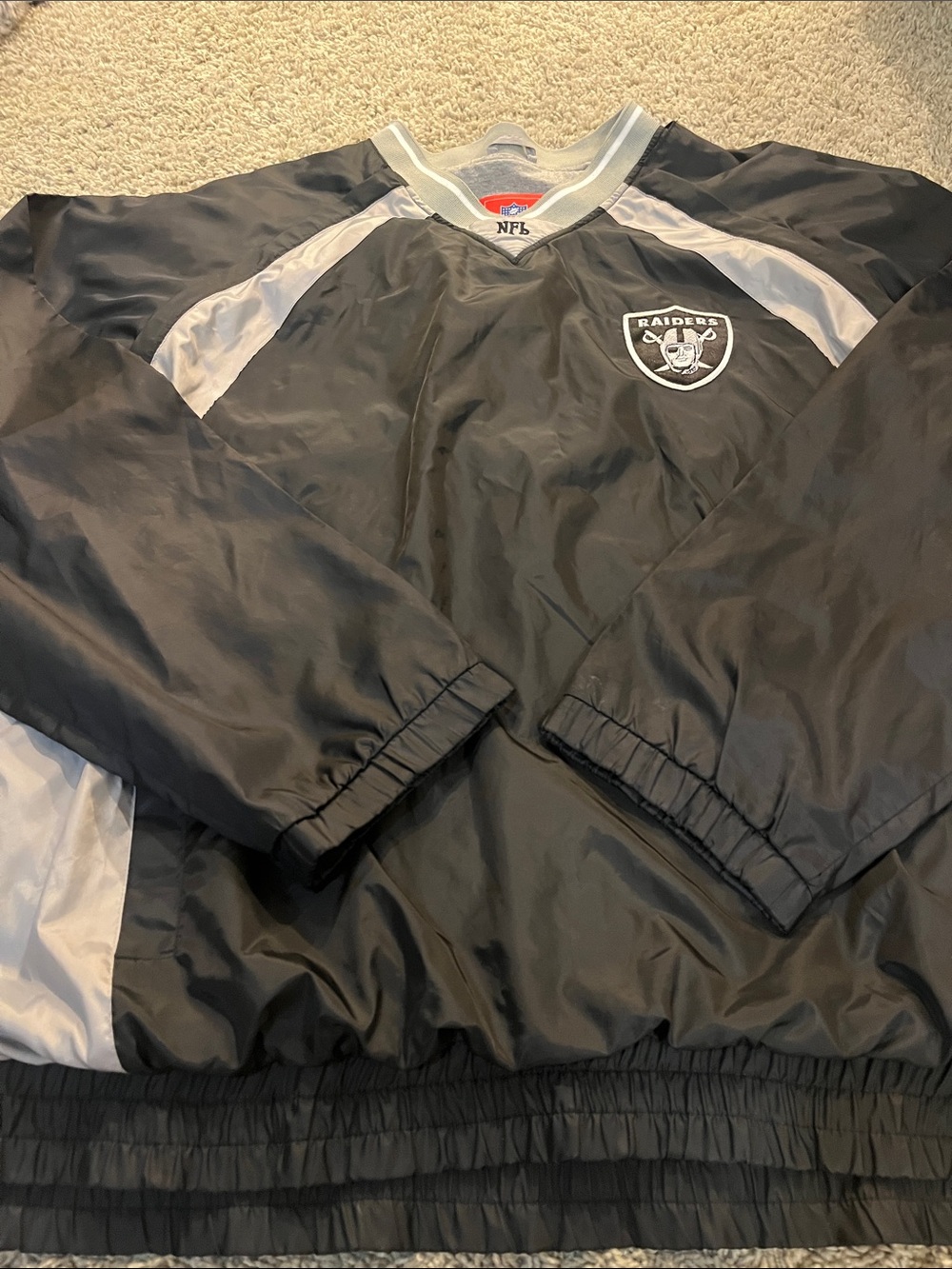 Vintage Oakland Raiders Black Pullover Windbreaker Jacket size XL